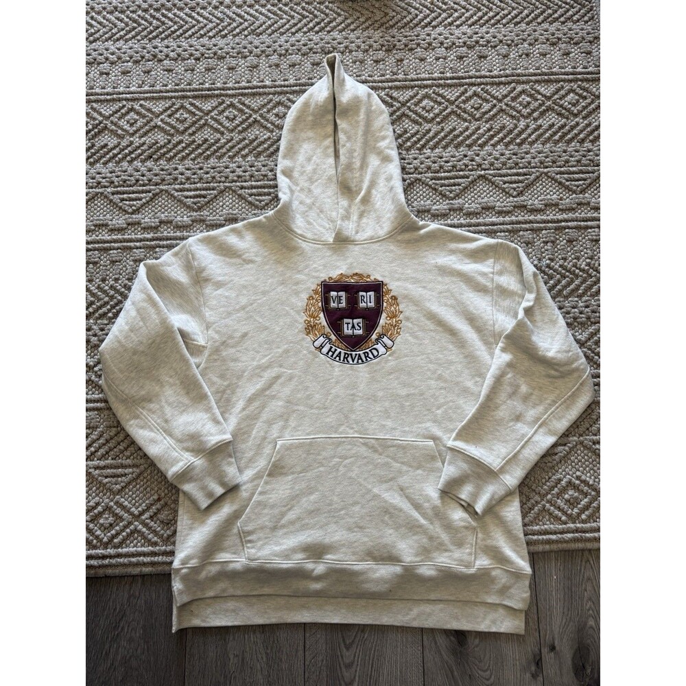 Harvard Crimson League Women Large Beige Cream Hooded Sweatshirt Pullover Hoodie